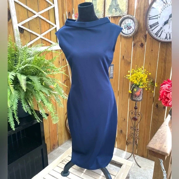 New York & Company | Dresses | New York Co Womens Navy Midi Shift Dress  Sleeveless Stretch Size Medium New | Poshmark
